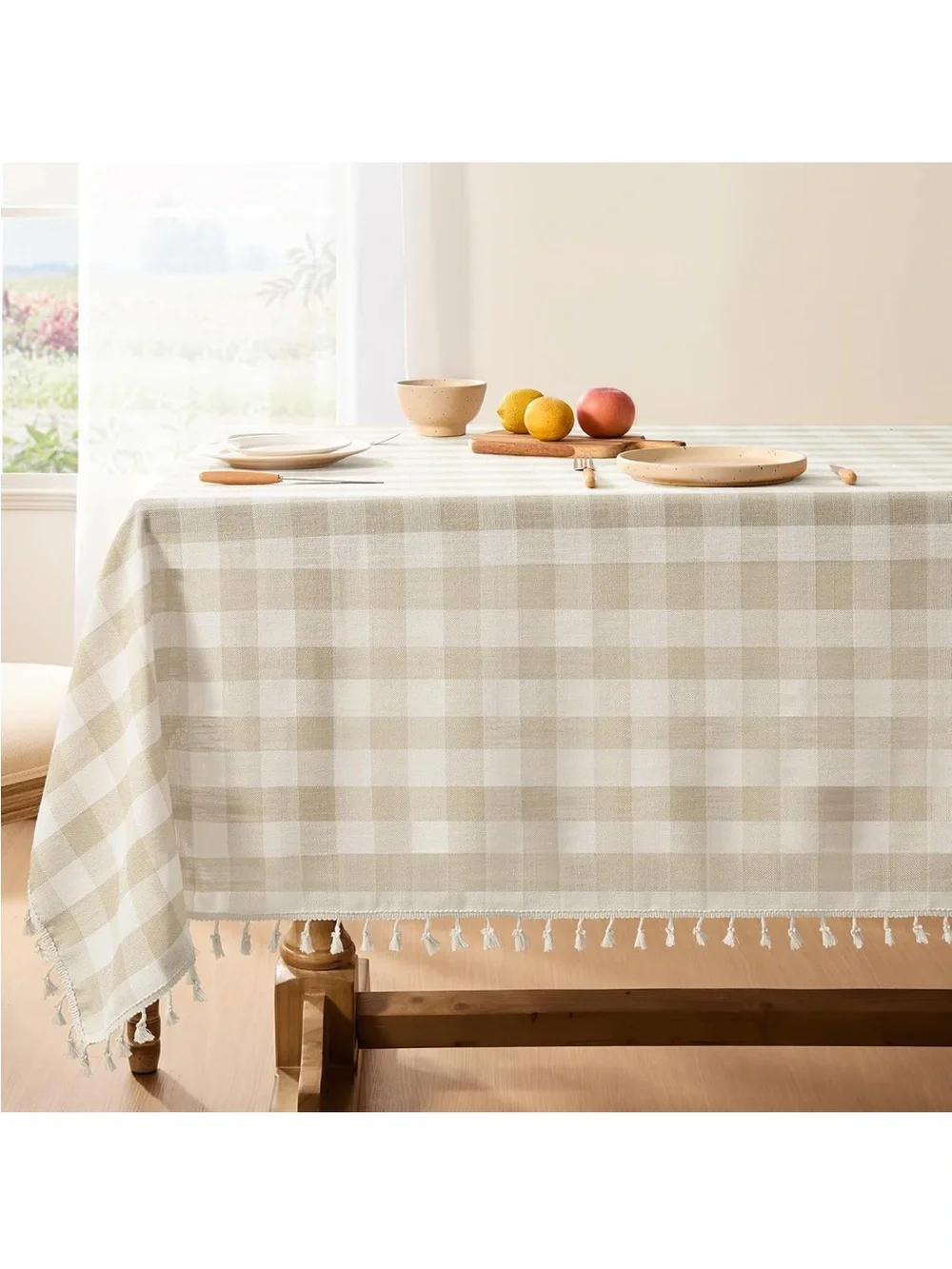 NEW Softalker Checkered Tablecloth, Linen Texture Cotton Gingham w/Tassels